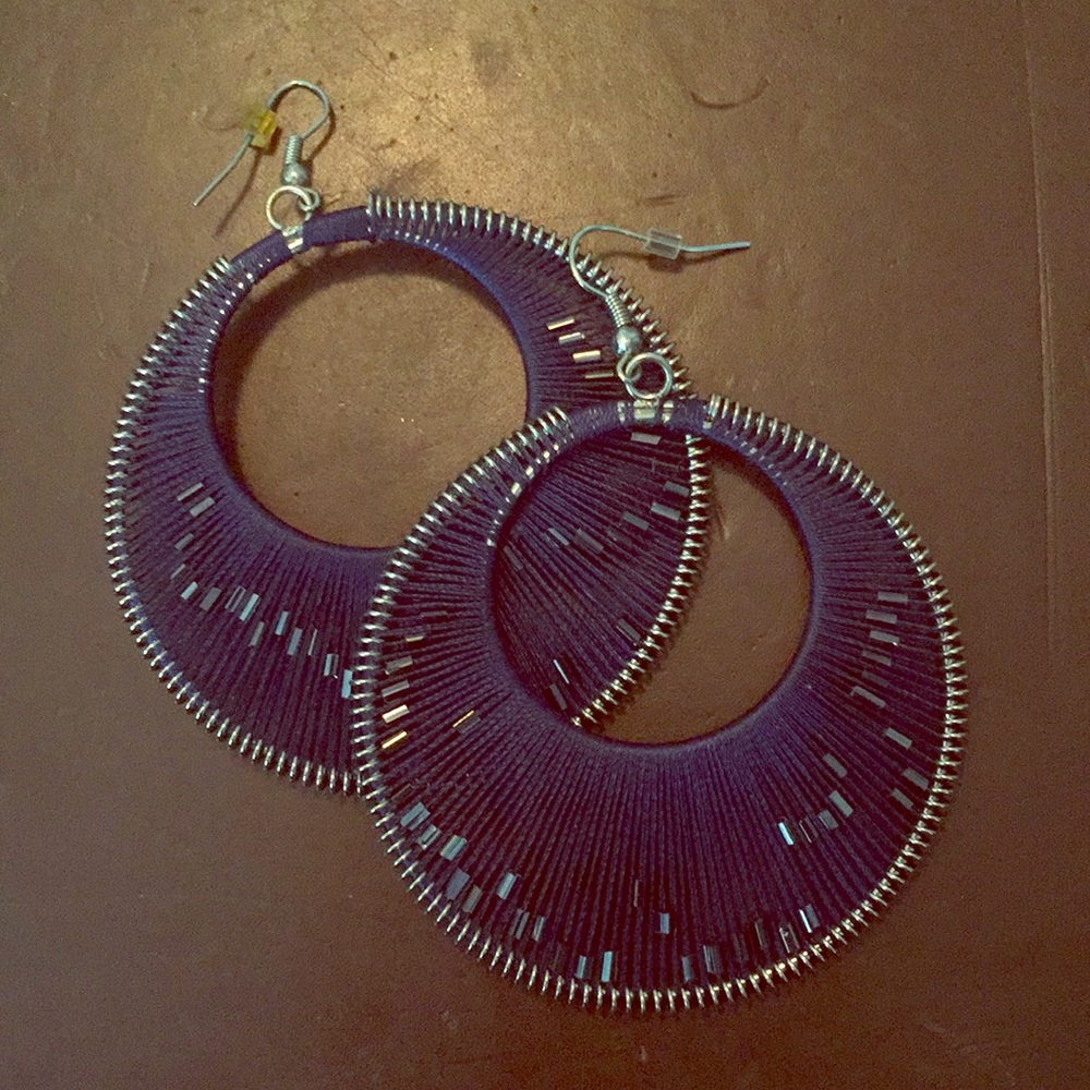 70’s style blue hoop earrings
